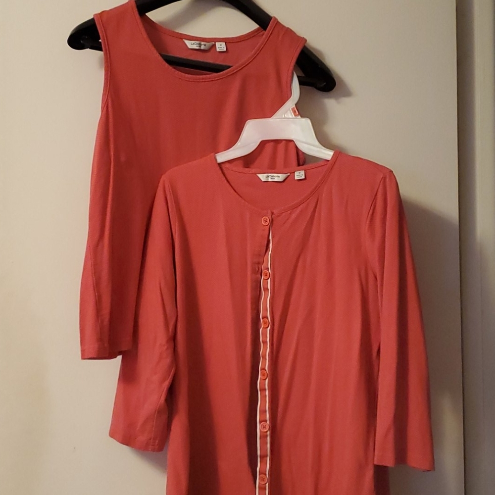 Liz Claiborne salmon tank and 3/4 sleeve cardigan